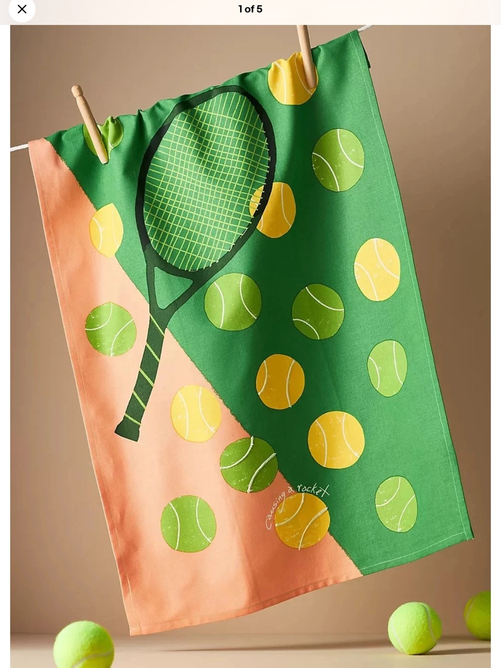 Anthropologie Green & Peach Tennis Racket Print Beach Towel